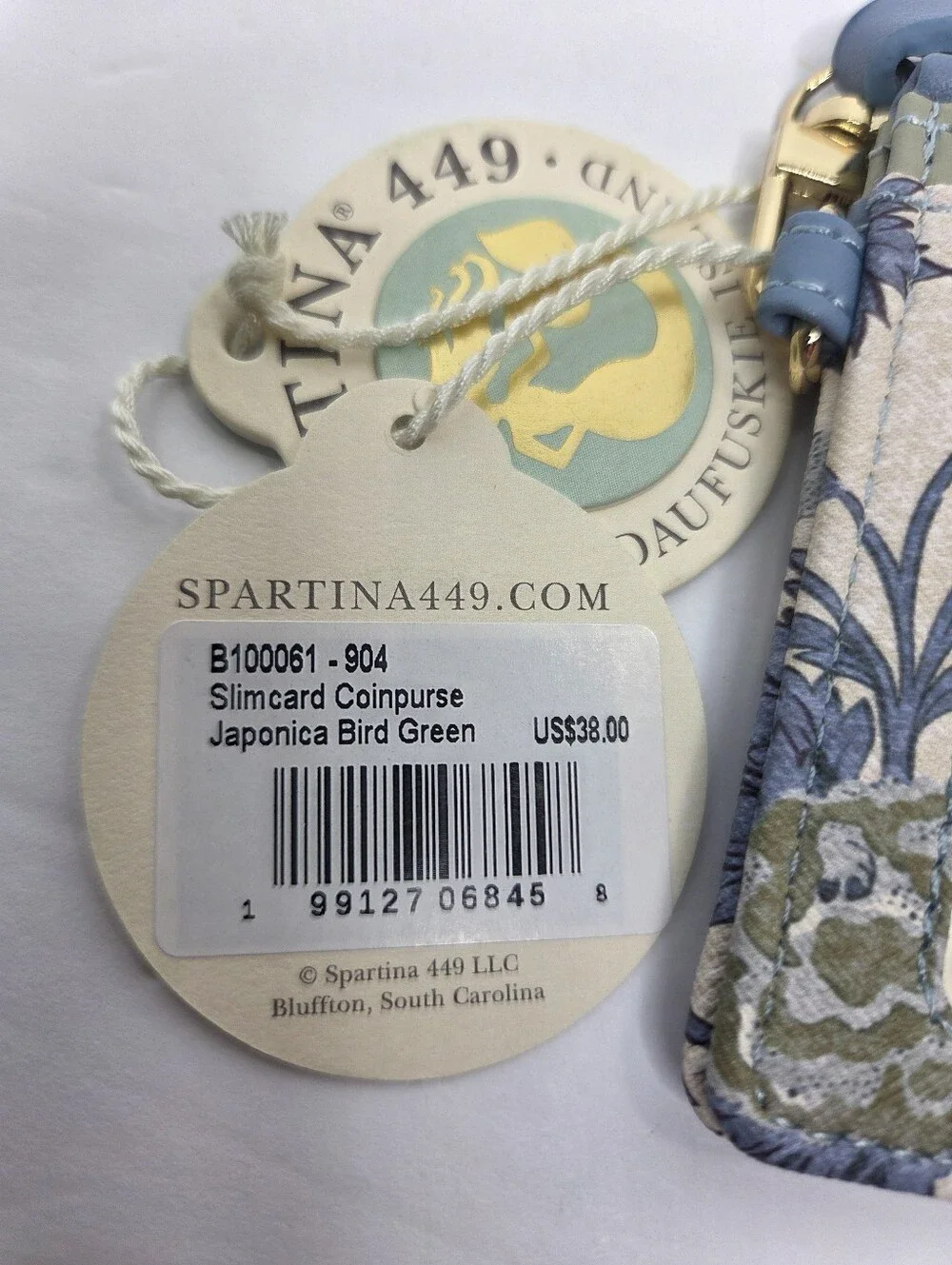 Spartina 449 Slim Card Coin Purse Japonica Bird Green Wristlet NWT